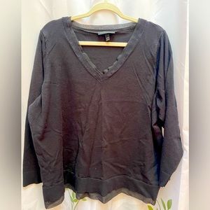 Lane Bryant V-Neck Sweater with Chiffon Trim - Black - Size 26/28